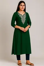 Ambi Design Cotton Embroidery Long Kurti For Women (Black) Size (S)