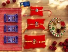 Combo of 3 Pcs Rakhi, 4.5 inch Plate, Greeting Card, Roli Chawal & 3 Pcs Chocolate 