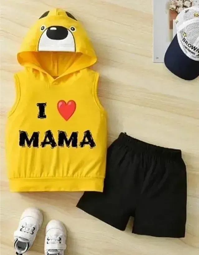 Cotton Blend Printed Clothing Set for Boys (Yellow & Black, 2-3 Years)