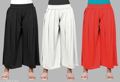 Palazzos for Women, Pack of 3 (White, XXL)