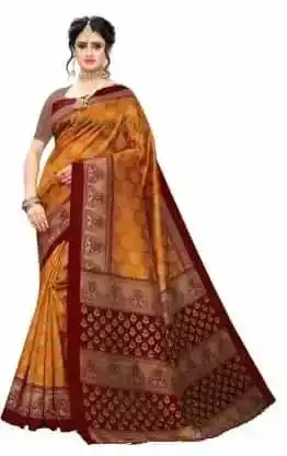 कानूड़ा प्रिंट्स फैंसी विमेंस मैसूर आर्ट सिल्क प्रिंटेड साड़ी (मैरून) (K-45)