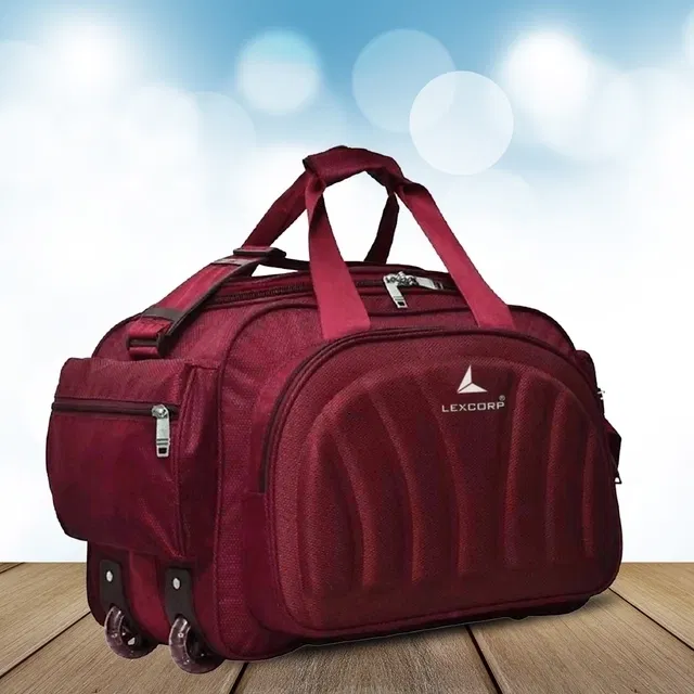 Polyester 60L Capacity Duffel Bag with Wheels (Red), Vertical Lines Design Duffel Trolley Bag