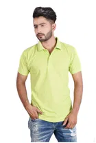 Poly Cotton Solid Polo Neck T-Shirt for Men, Lemon Yellow 