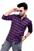 Cotton Blend Checked Shirt for Men, Red 