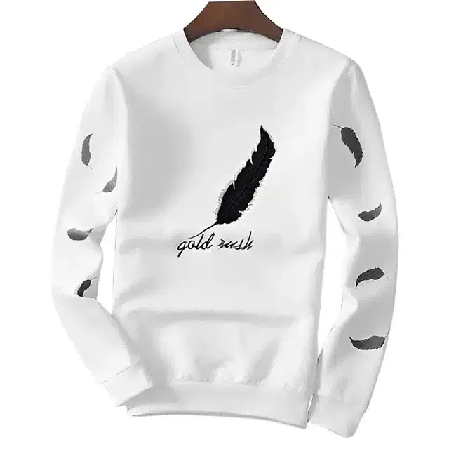 Men's Printed Full Sleeves T-Shirt (White, M)