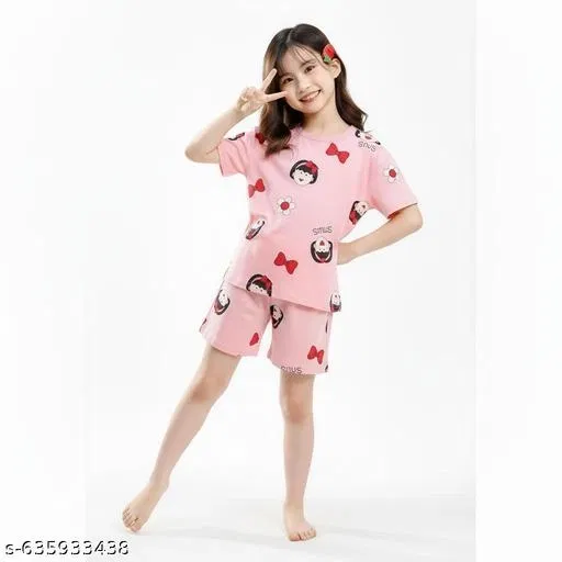 Night Suit for Girls (Pink, 0-1 Years)