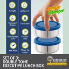 Dual Tone Lunch Box With 2 Steel Containers, 1 Plastic Chapati Box And 1 Bag