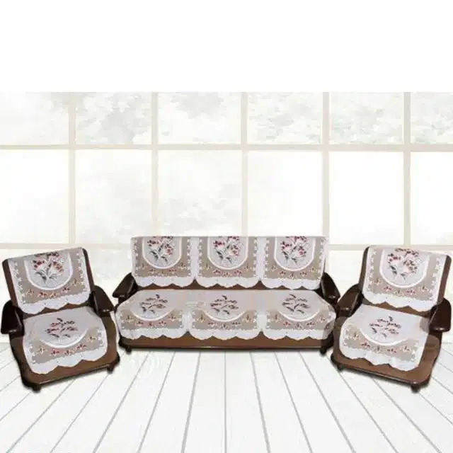 Polyester Floral Sofa Cover Set (Multicolor, Set of 3)