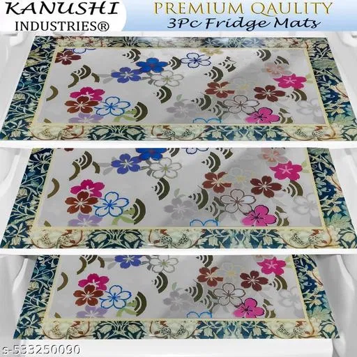 KANUSHI Industries® PVC Washable Fridge Multi Purpose Mats/Fridge Mats Set of 3 / Refrigerator Mats Set(RK-FRIMAT-M-61-03)