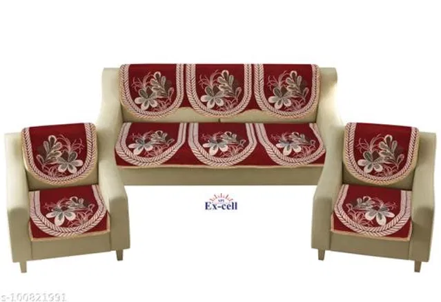 Polycotton 5 Seater Sofa Covers (Maroon, Set of 1)