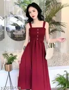 Satin Solid Gown for Women (Maroon, S)