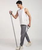 AJRO DEAL DOUBLE TOONING TUBE-BLACK +R HAND GRIP Adjustable for Body Workout Equipment Resistance Tube 