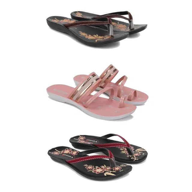 Flats for Women (Multicolor, 8) (Set of 3)