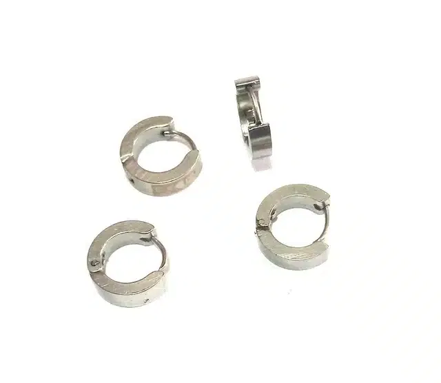 Metallic Hoop Studs for Men & Boys (Silver, Set of 2)
