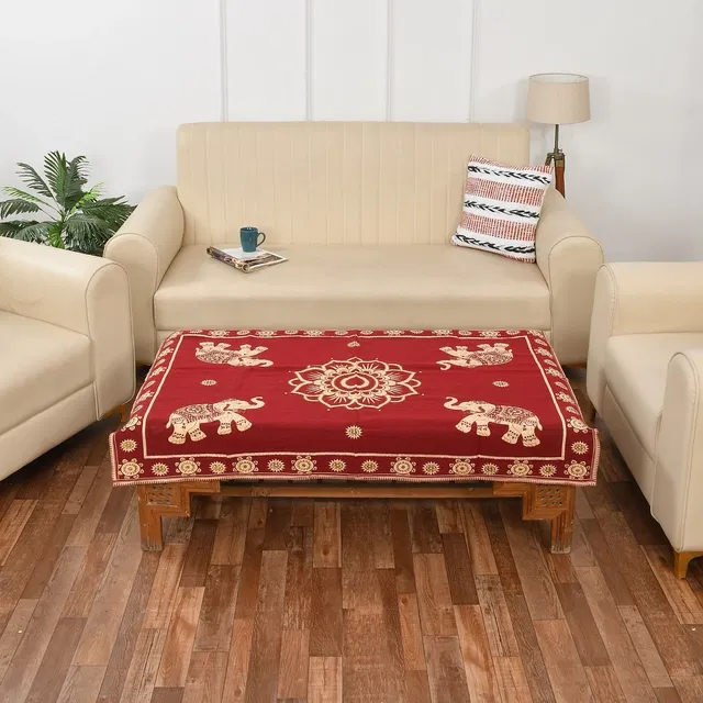 Jute Printed Table Cloth (Maroon, 40x60 inches)