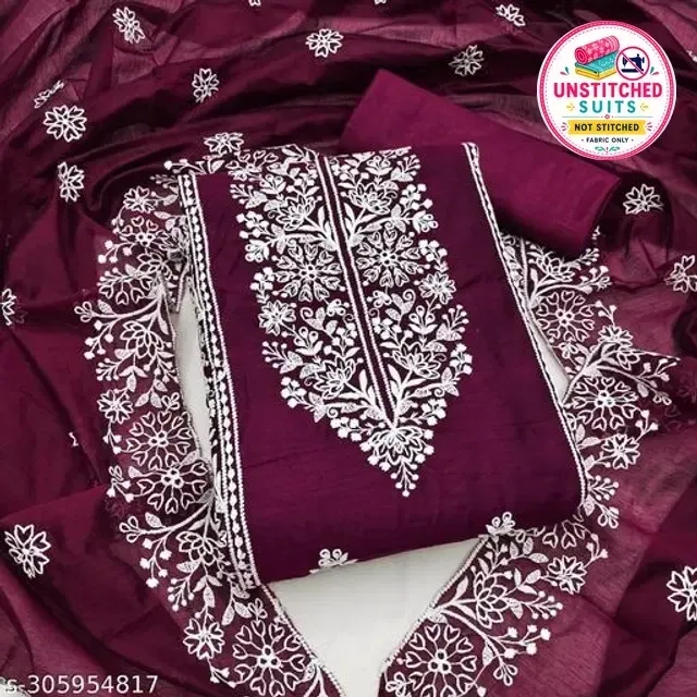 Embroidered Unstitched Suit for Women (Wine, 2.25 m)