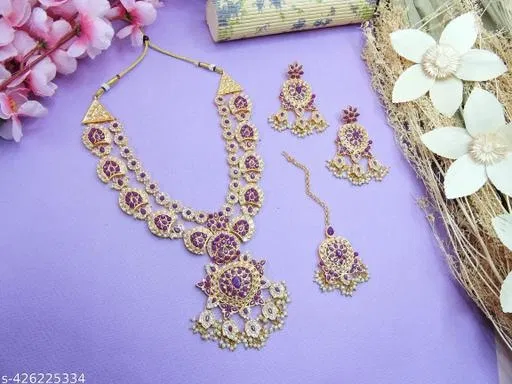 2 Layer Diamond Kundan Traditional Necklace Set for Women, Pack of 10 (White, Free Size)