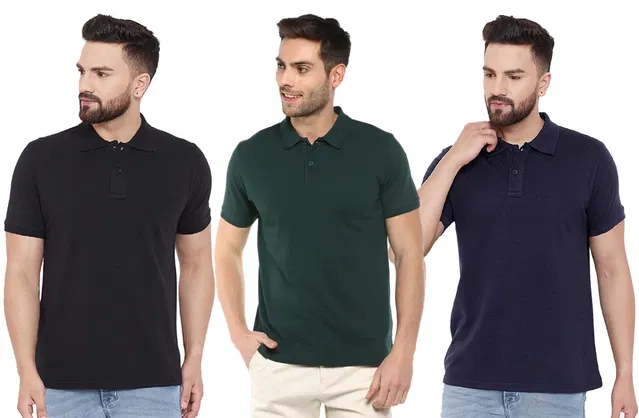 Polo T-shirts for Men, Pack of 3 (Multicolor, L)