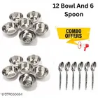 Stainless Steel 12 Pcs Bowls with 6 Pcs Spoon 