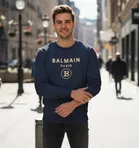 Fleece Printed Hoodie For Men, Blue 