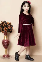 Velvet Solid Dress for Girls 