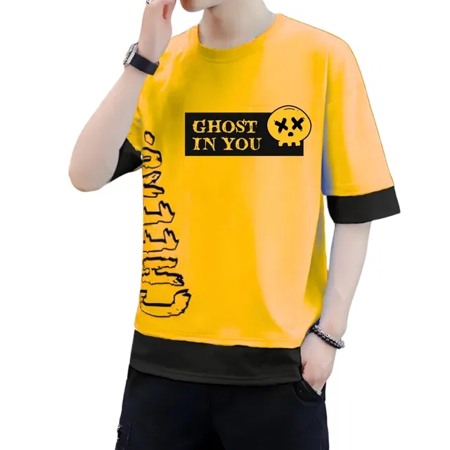 Cotton Blend Round Neck T-Shirts for Boys (Mustard, 13-14 Years)