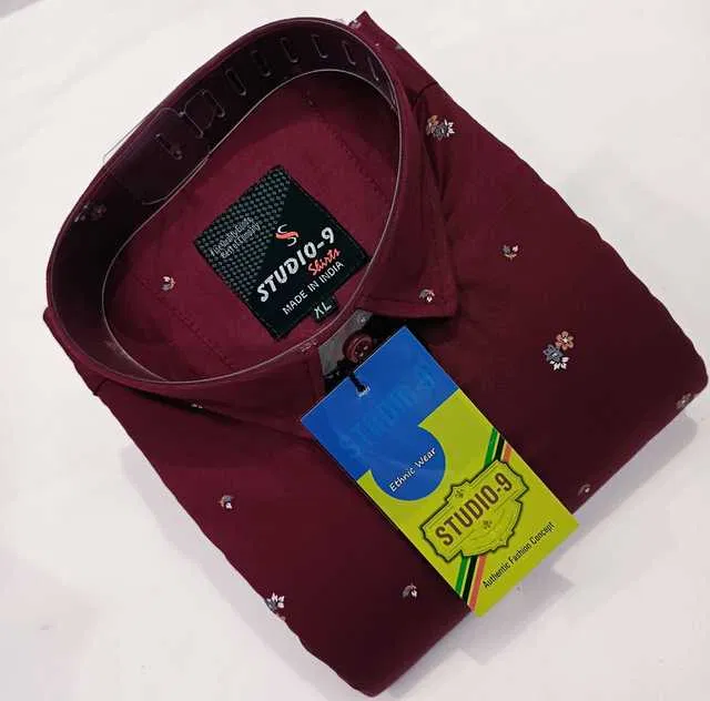 Men's Printed Shirt (Maroon, L) (BF-38)