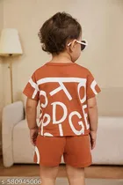 Hosiery Cotton Printed Clothing Set for Kids, Brown 