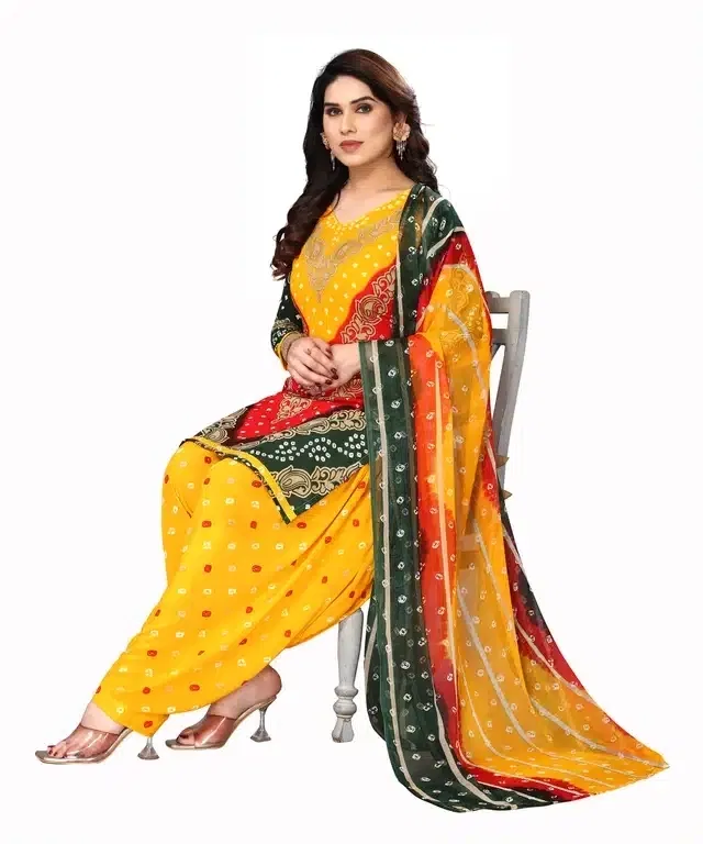 Crepe Unstitched Dress Material for Women (Yellow)