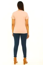 Cotton Blend Printed T-shirt for Women, Peach 
