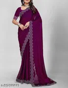 Georgette Solid Saree For Women, Purple