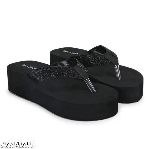 BoomBeauty EVA Flip-flops for Women (Black, 6)