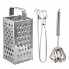 Oc9 स्टेनलेस स्टील 4 in 1 स्लाइसर एंड ग्रेटर & यूटिलिटी पकड़ & हैंड ब्लेंडर फॉर किचन टूल सेट