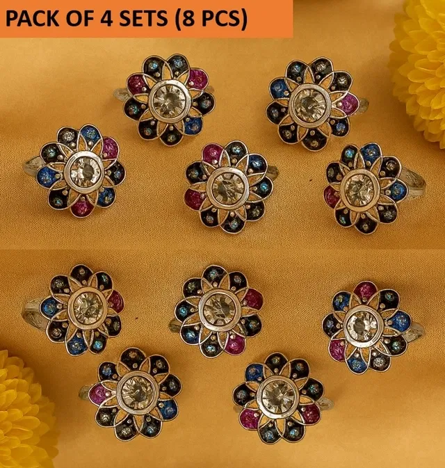 Silver Plated 8 Pcs Toe Rings for Women (Multicolor, Set of 2)