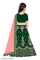 Satin Embroidered Lehenga with Choli & Dupatta for Girls 