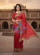 Chinnon Solid Saree for Women, Red 