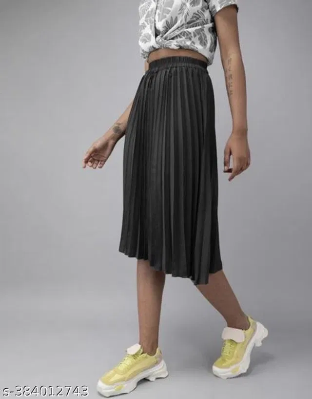 Crepe Skirts for Women (Green, 34)