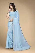 Silk Woven Design Saree for Women, Aqua Blue 