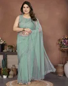 Bollywood Green Organza Net Saree for Women
