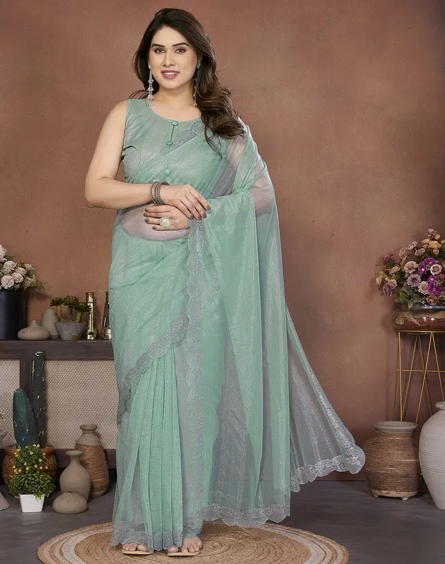 Bollywood Green Organza Net Saree for Women