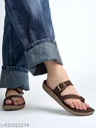 Shoetopia Brown Solid Flat Sandals 