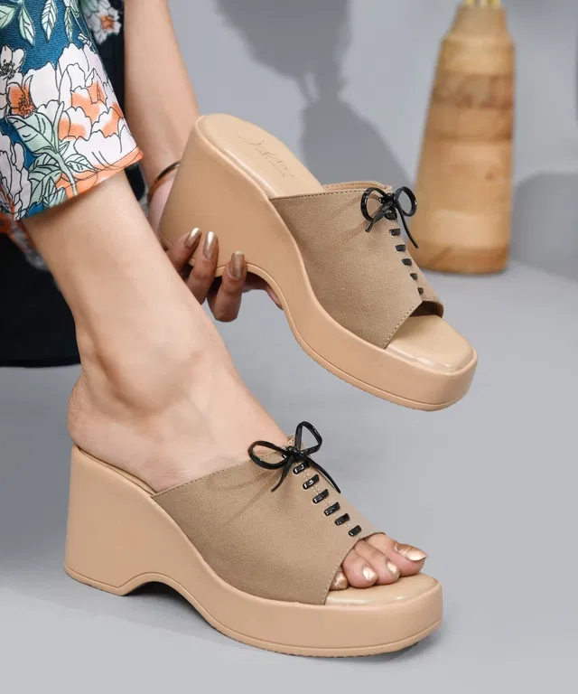 JM Looks Stylish Heels for Women (Beige, 7)