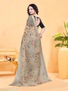 Linen Zari Checks Bandhani Printed Organza Saree for Women 