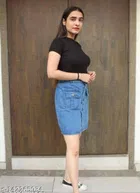 Denim Solid Skirt for Women 