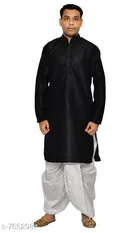 Dupion Silk Solid Kurta with Dhoti for Men 