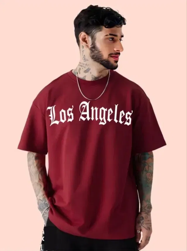 Round Neck Printed T-Shirt for Men (Maroon, L)