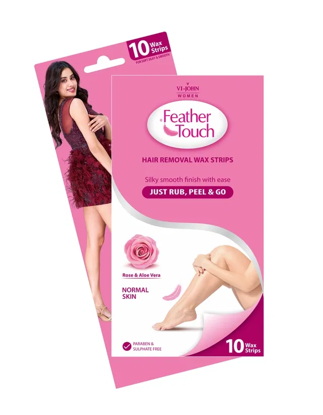VI-JOHN Feather Touch Rose & Aloevera Hair Removal Wax strips for Normal Skin - 10Strips