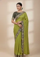 Bollywood Green Chiffon/Satin Embroidered Saree for Women
