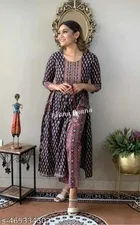 Rayon Printed Kurta with Pant for Women, Multicolor 