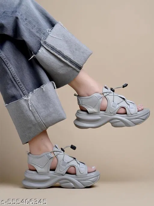 Solid Mesh Sandals for Girls (Grey, 3.0)
